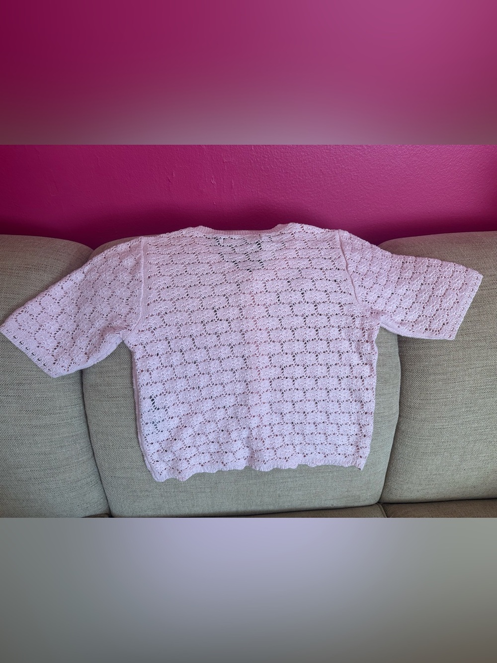 🆕 🩷 VERO MODA 'VMKora' Crochet 2/4 O- Neck Button Pink- a- Boo Cardigan🩷 - Picture 6 of 8